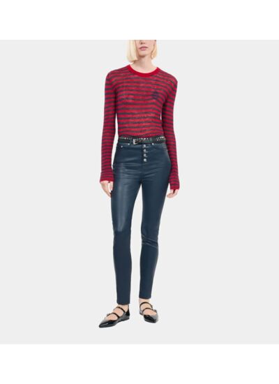 Jean Skinny Effet Cuir Bleu Marine Femme
