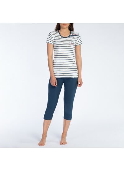 Pyjama court femme HOULE imprimé/bleu