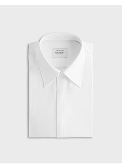 Chemise col majestueux poignets mousquetaires gorge cachée en pinpoint uni 170/2 blanc