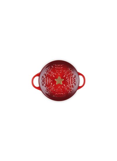 Mini Cocotte Ronde Relief Cerise 14cm Bouton Étoile Doré