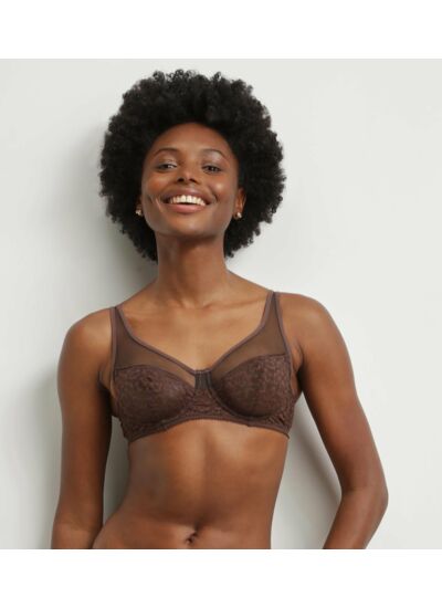 Soutien-gorge emboitant en dentelle léopard Chocolat Dim Generous