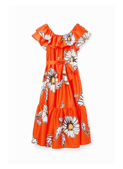 Robe midi volants marguerites
