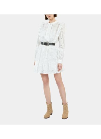 Robe Courte Blanche En Broderie Anglaise Femme