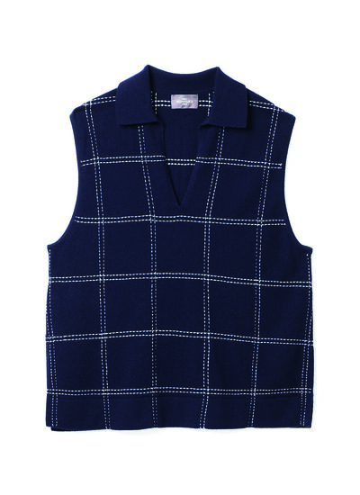 Polo sans manches à motif surpiqué - Femme - MARINE/NATUREL