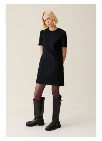Robe noire courte tweed