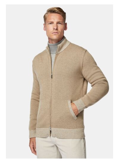 Pull Full Zip Taupe en Cachemire Mélangé