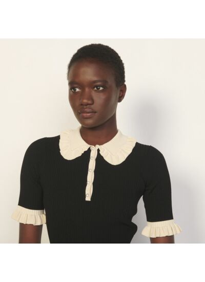 Pull polo en maille côtelée