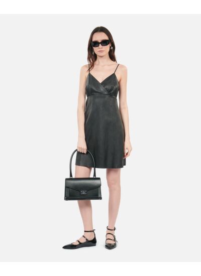 Robe Courte Noire En Cuir Femme