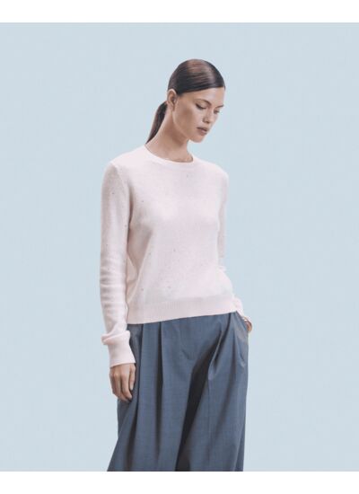 Pull Col Rond Strass Allover Léger