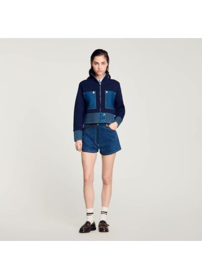 Cardigan avec empiècements en jean