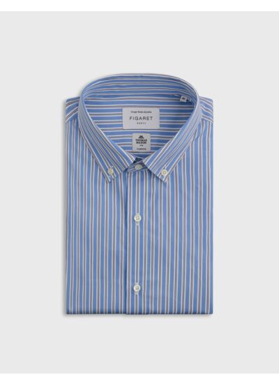 Chemise col américain en popeline rayée bleu
