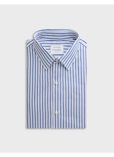 Chemise col figaret en popeline rayée marine