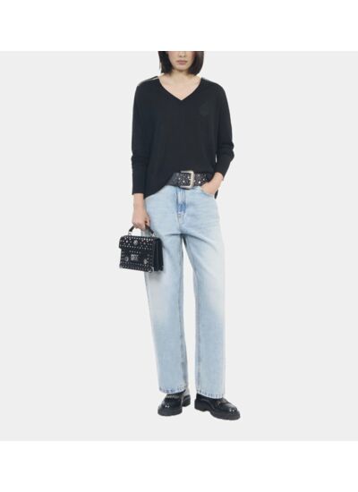 Pull En Laine Mérinos Noire Femme