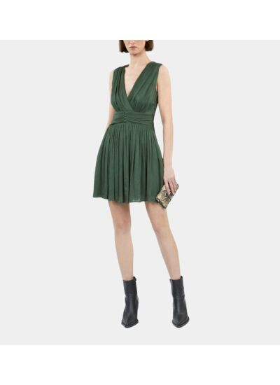 Robe Courte Tissu Crinkle Verte Femme