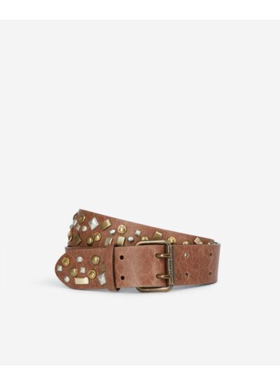 Ceinture En Cuir Marron Avec Rivets