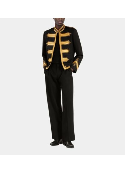 Veste Style Officier En Laine Noire Homme