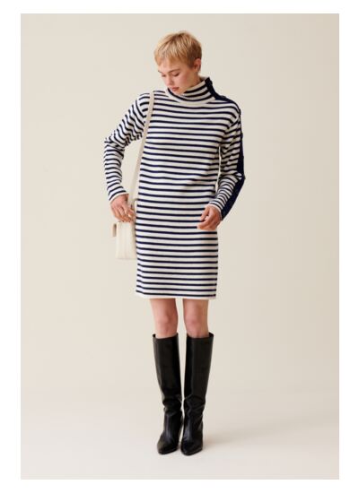 Robe marinière maille col montant