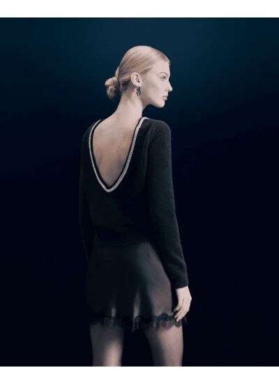 Pull Col Rond Strass Dos Nu