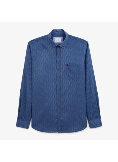 Chemise manches longues imprimé géométrique bleu azur