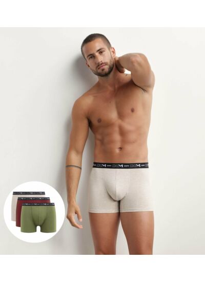 Lot de 3 boxers homme Crème Rouge Kaki Dim Coton Stretch