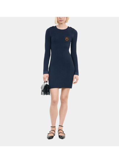 Robe Courte En Maille Bleu Marine Femme