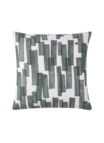 Lacoste - Taie d'oreiller en satin de coton lavé vert, L Stamp