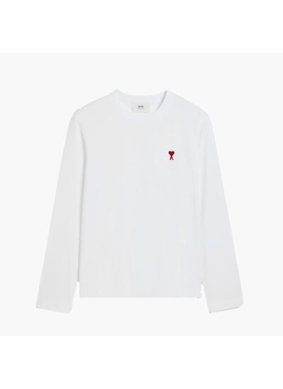 Ami Paris T-Shirt Manches Longues Coeur Rouge Blanc