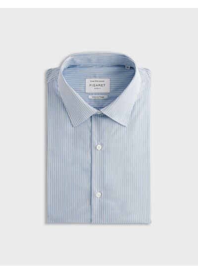 Chemise voyage col figaret en popeline rayée bleu