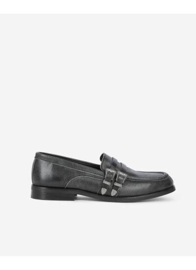 Mocassins En Cuir Noir Avec Boucles Western