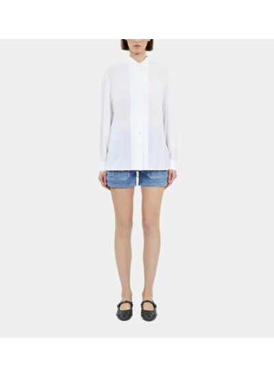 Chemise Écrue En Soie Avec Plissage Femme
