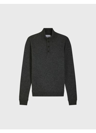 Pull col camionneur chris boutonné en laine et cachemire uni gri
