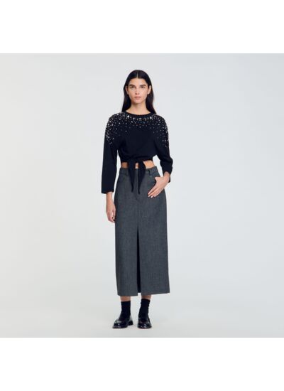 T-shirt noué à strass