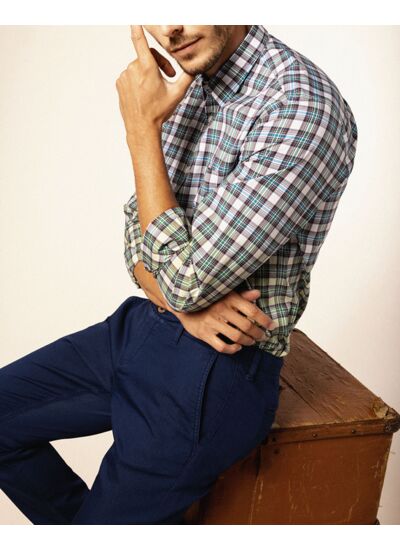 Chemise Manches Longues À  Carreaux Tissés En Dégradé