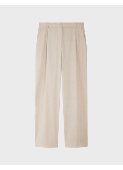 Pantalon droit grazia taille haute en toile de laine mélangé unie beige