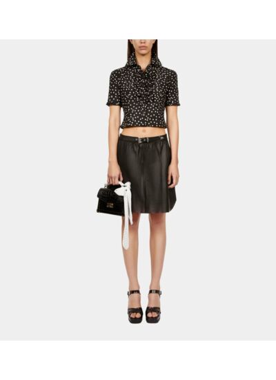 Jupe Portefeuille Courte En Cuir Noir Femme