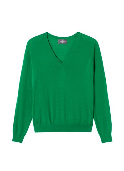 Pull col V ultrafin - Femme - VERT CAROUBY