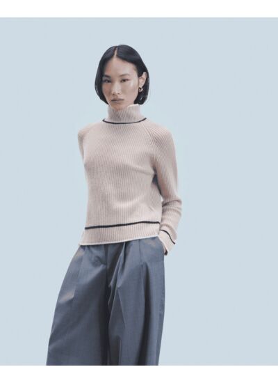 Pull Col Montant Tricolore Maille Perlée