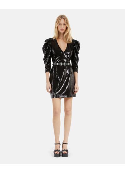 Robe Courte À Sequins Noire Femme