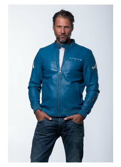 Blouson cuir Alpine Jean ocean blue