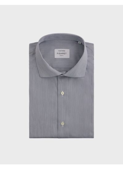 Chemise col italien en popeline rayée marine