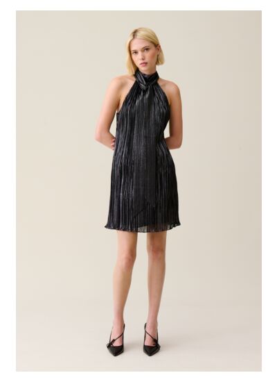 Robe courte plissée argentée