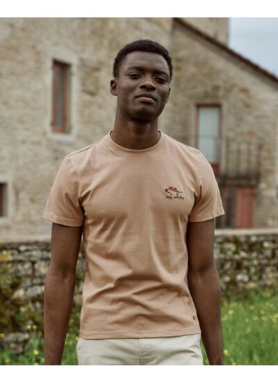 T-shirt beige broderie poisson