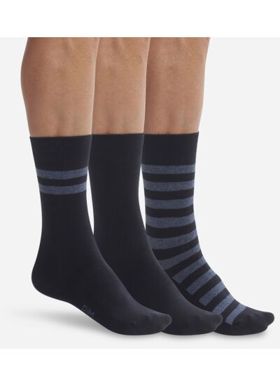 Lot de 3 paires de chaussettes homme Bleu à rayures Dim Coton Style
