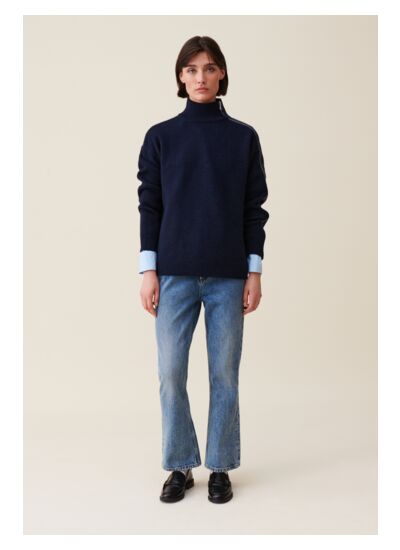 Pull col montant zippé bleu marine