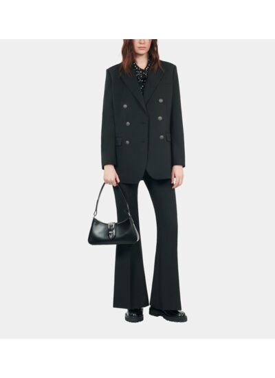 Veste Tailleur En Laine Mélangée Noire Femme