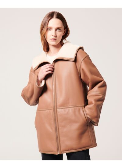 Manteau Meline Camel en cuir