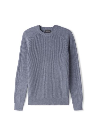 Pull col rond à côtes - Homme - BLEU MONTAGNE