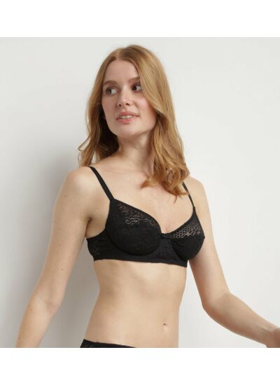 Soutien-gorge à armatures en dentelle florale recyclée Noir Sublim
