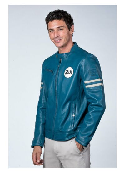 Blouson cuir 24H le mans Erwan ocean blue