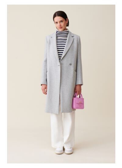 Manteau mi-long tailleur gris clair